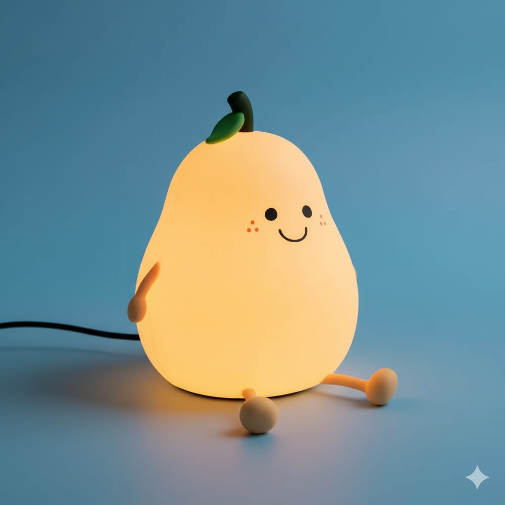 Pear Night Lamp for Kids Bedroom, Cute Light Silicone Lamp for Kids